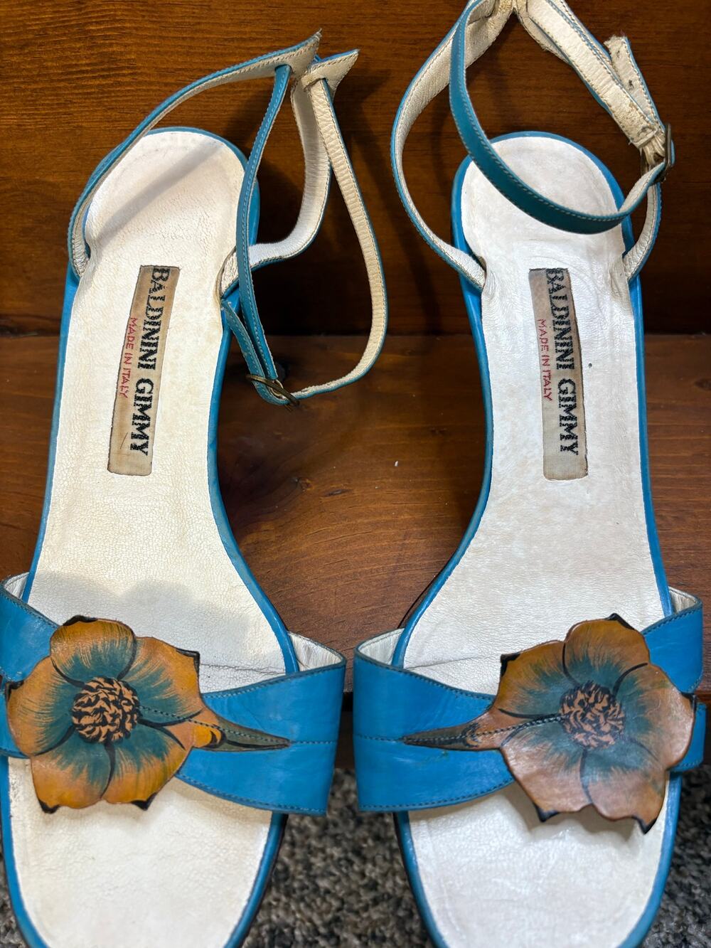 Vintage Baldinini Gimmy Hand Painted Leather Flower Heels, Size 6